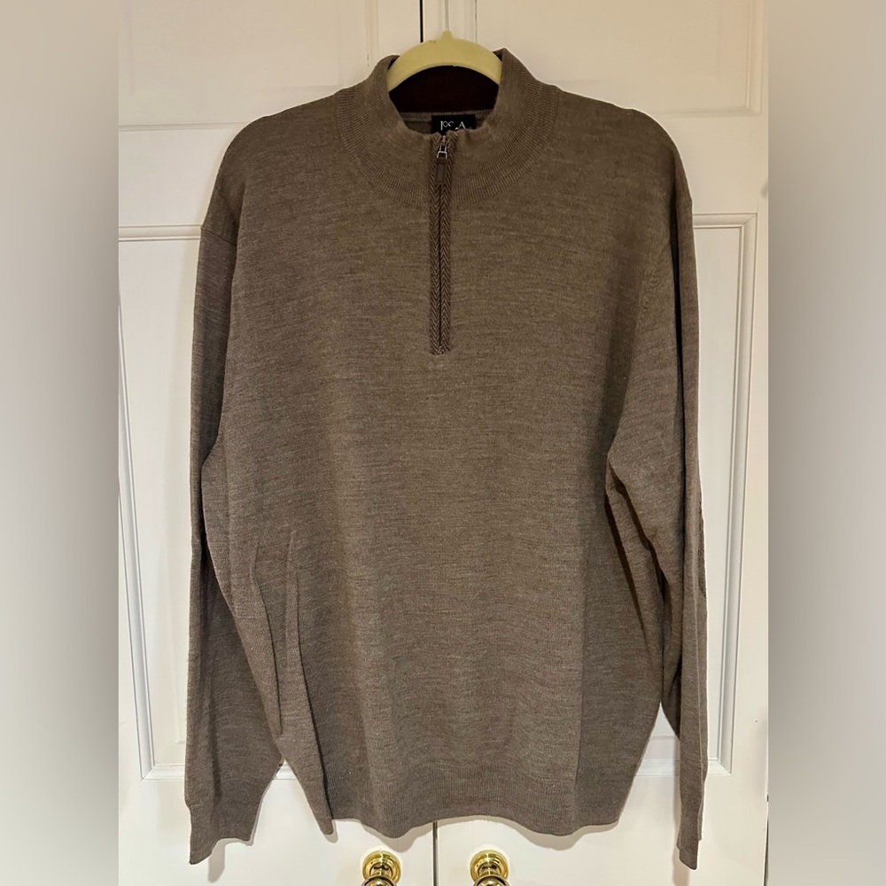 Jos A Bank Signature Merino Wool Sweater Pullover 1/4 Zip Mens Size XXL Brown